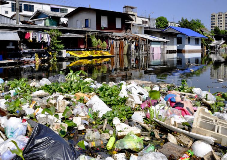 Waste plastic in Bangkok waterway